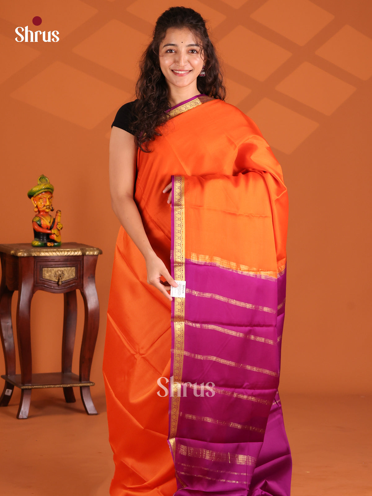 Orange & Purple - Mysore Silk Saree - Shop on Shrus.com
