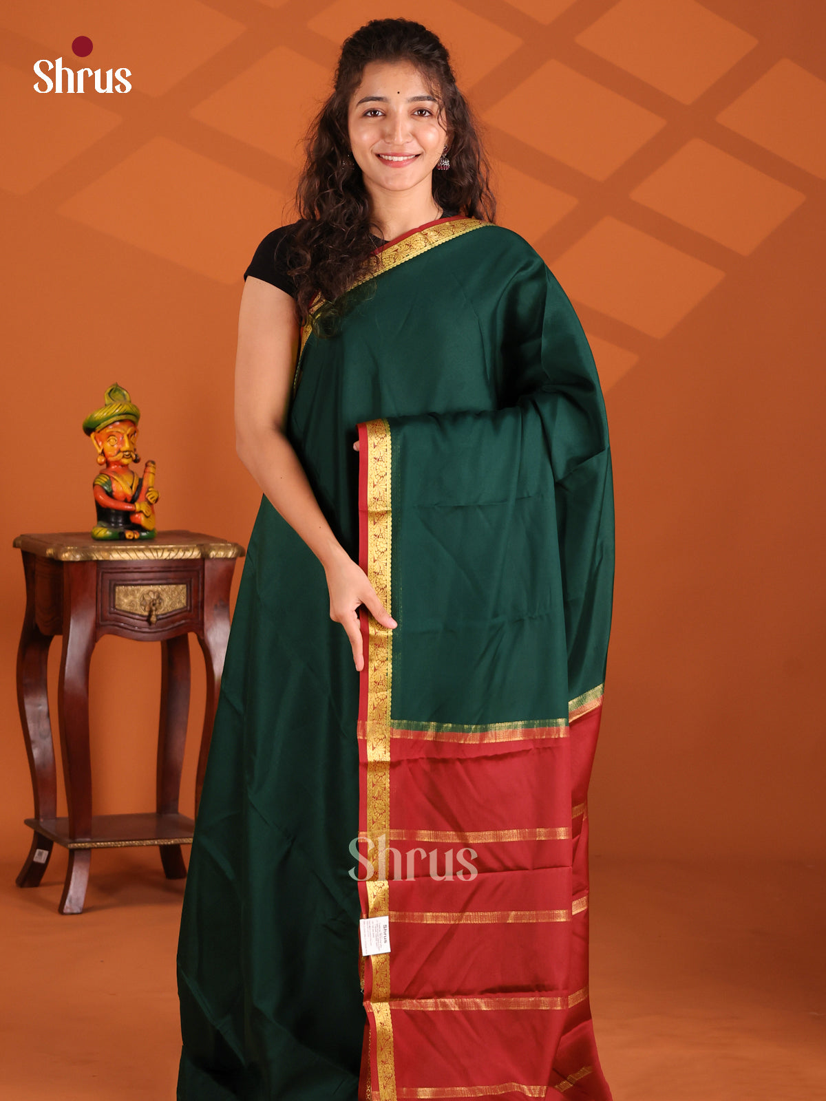Green & Maroon- Mysore Silk Saree - Shop on Shrus.com