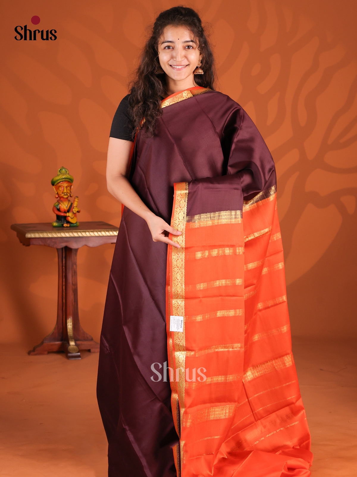 Brown & Orange - Mysore Silk Saree - Shop on Shrus.com