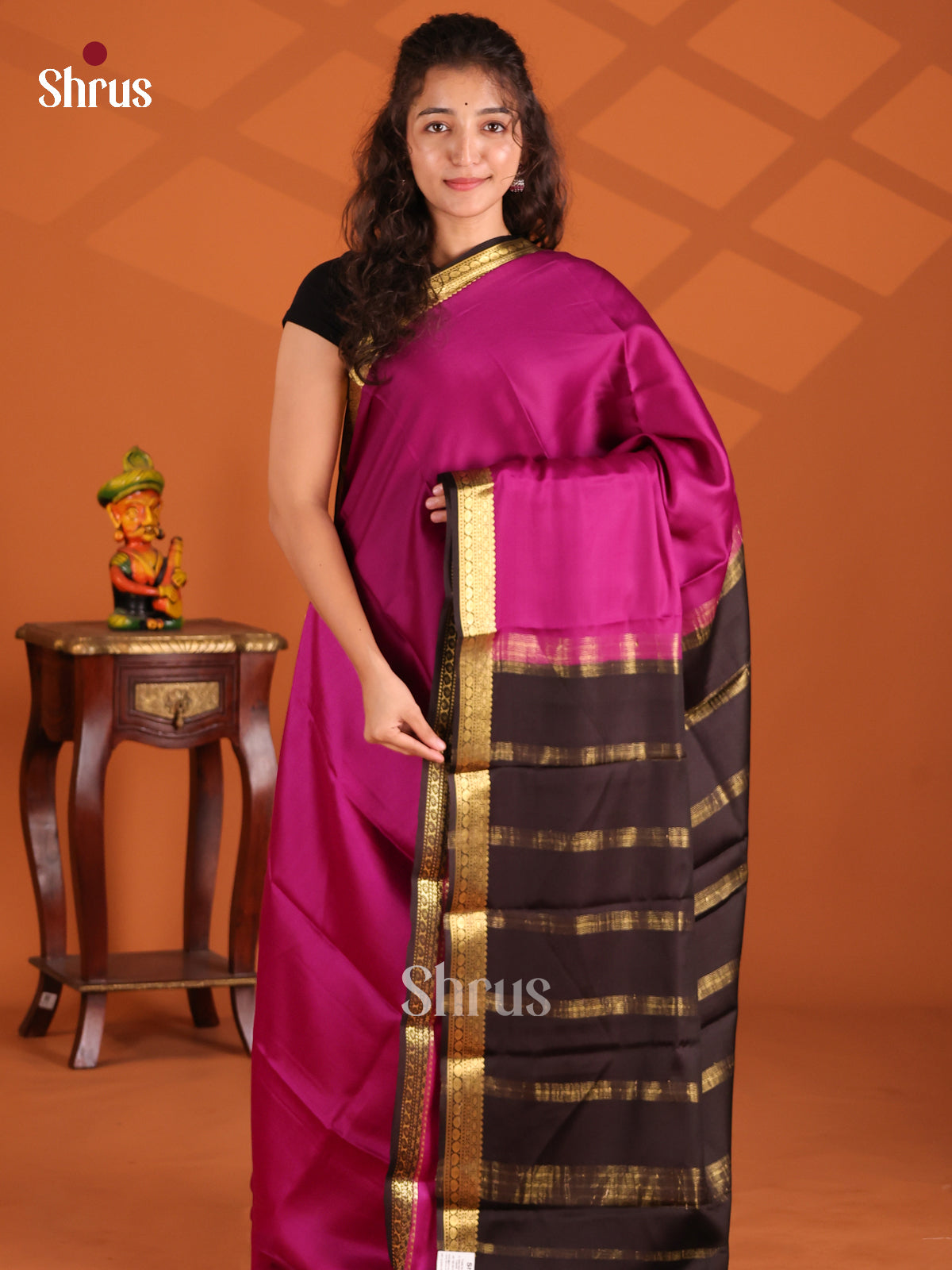 Purple & Black - Mysore Silk Saree - Shop on Shrus.com