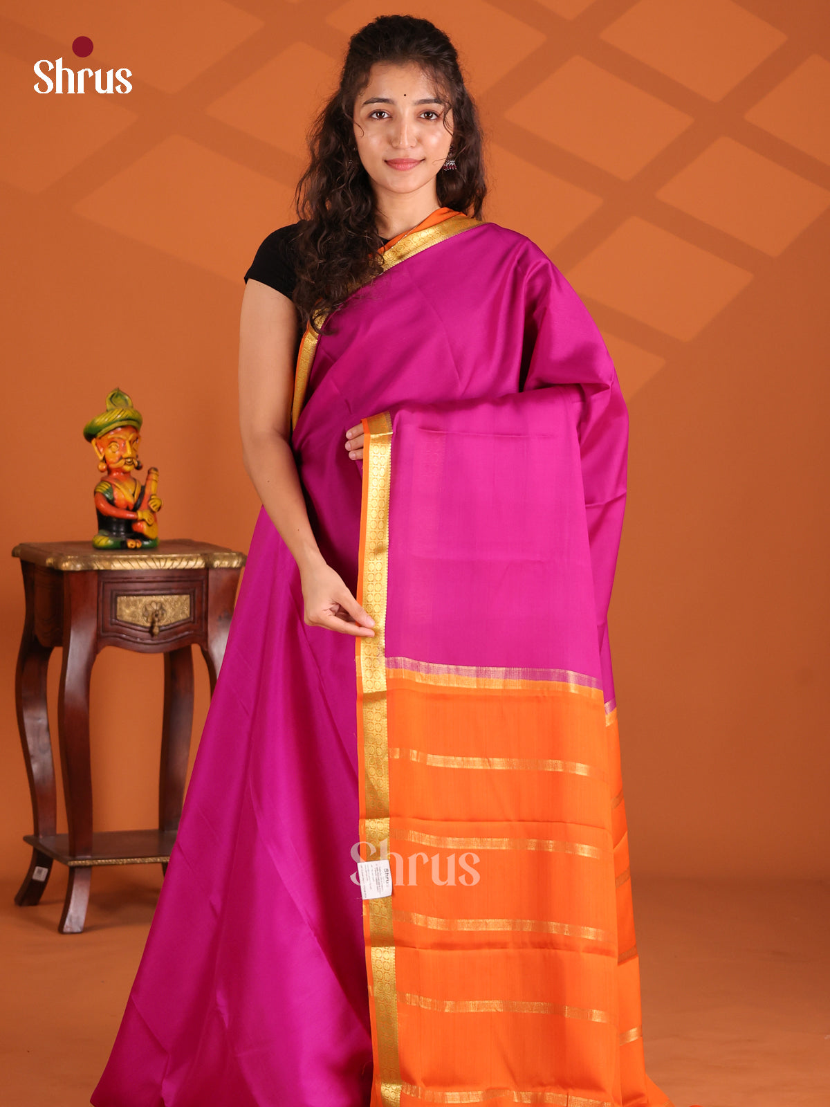 Majenta & Orange - Mysore Silk Saree - Shop on Shrus.com