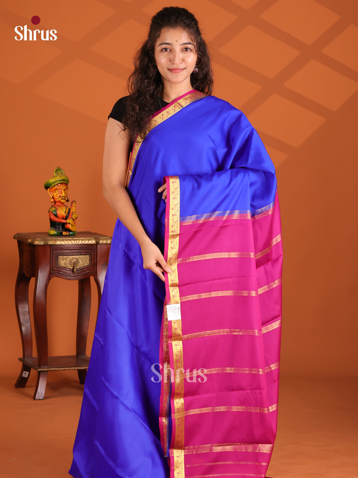 Blue & Majenta - Mysore Silk Saree - Shop on Shrus.com