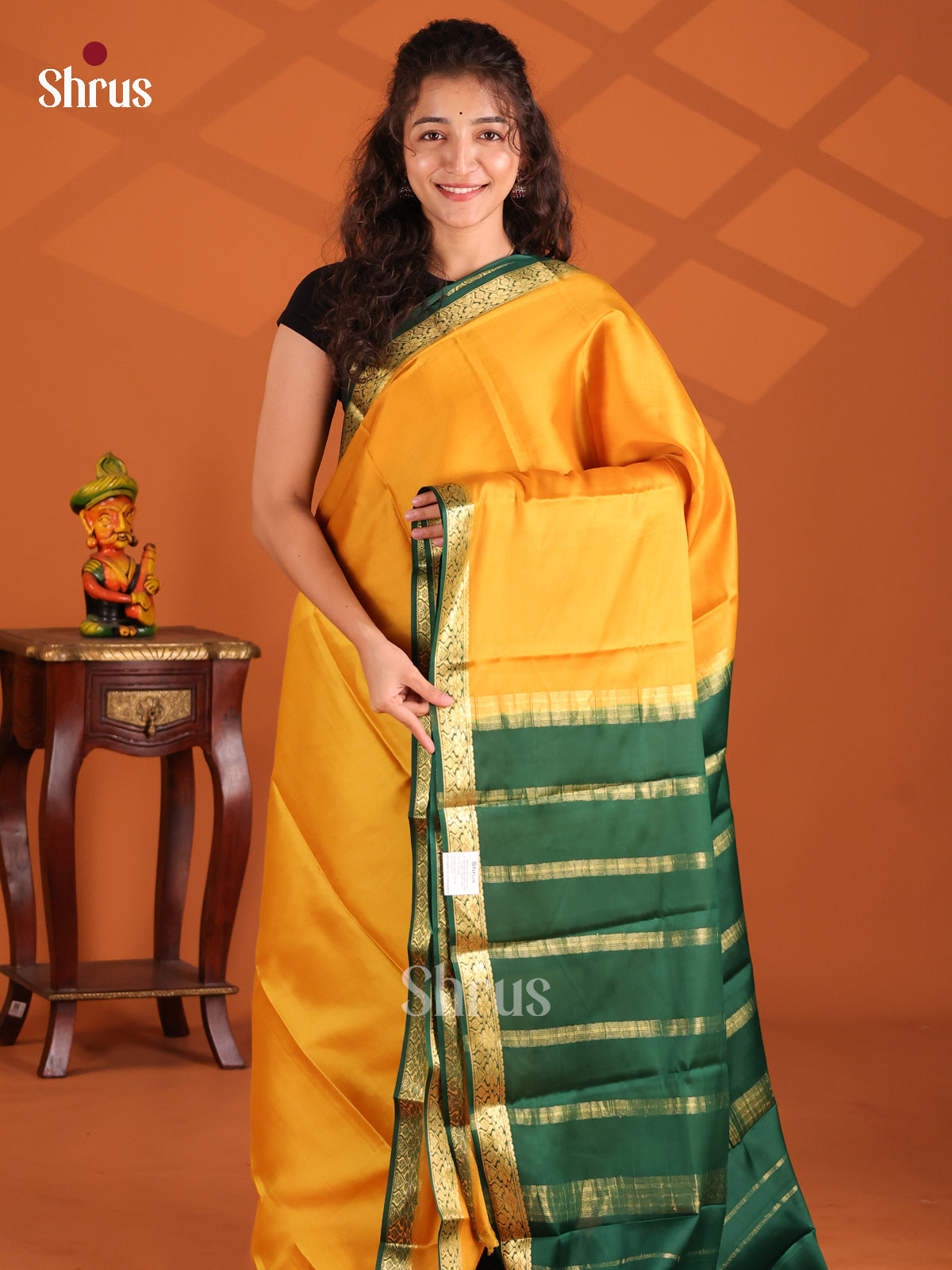 Mustard & Green - Mysore Silk Saree - Shop on Shrus.com