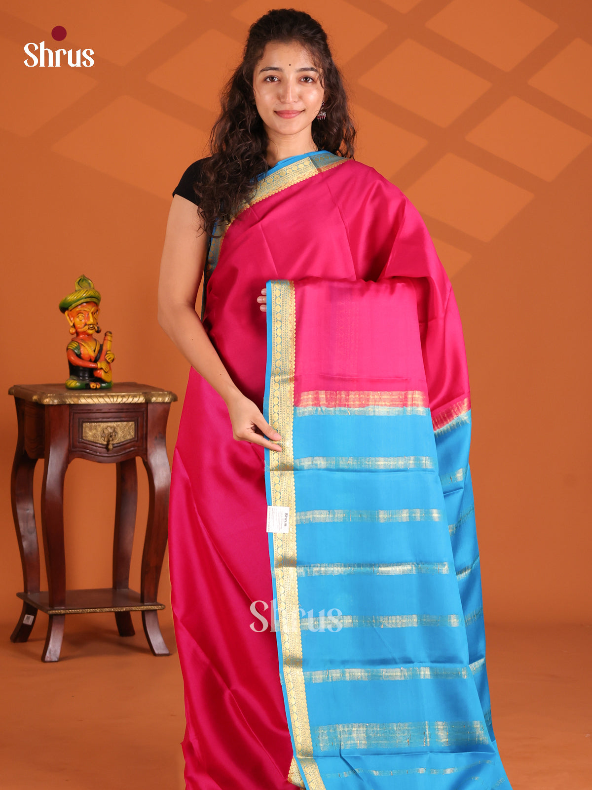 Pink & Blue - Mysore Silk Saree - Shop on Shrus.com