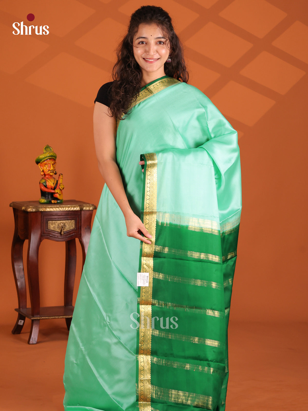 Teal Green & Green - Mysore Silk Saree