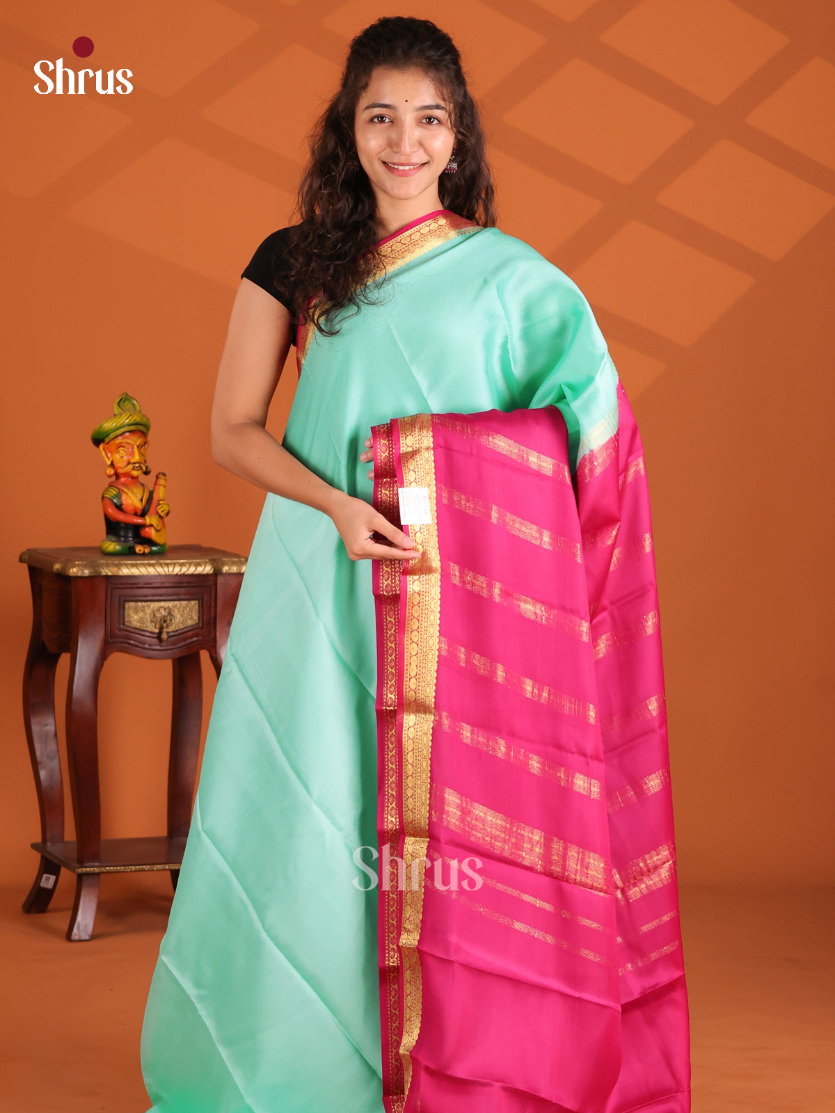 Teal Green & majenta - Mysore Silk Saree