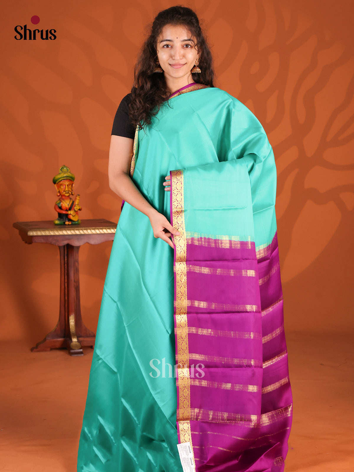 Teal Green & Purple- Mysore Silk Saree
