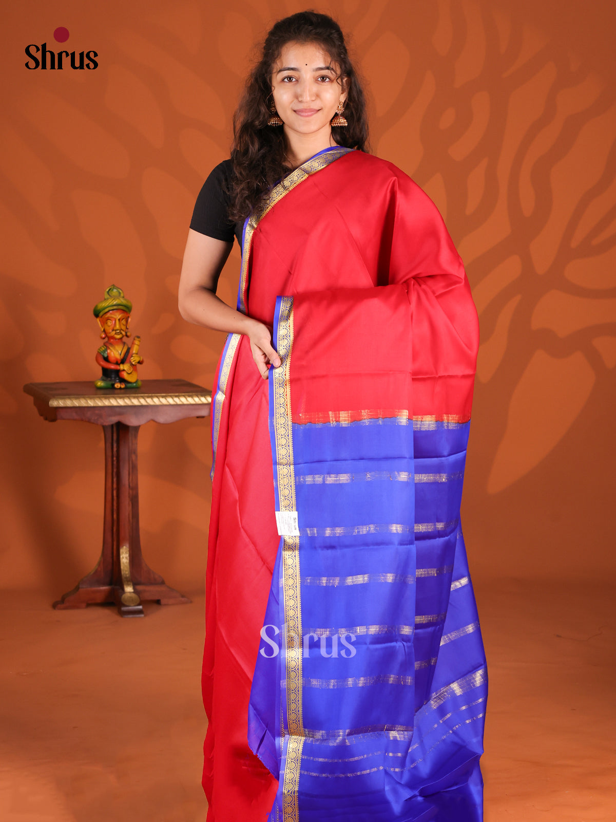 Red & Blue - Mysore Silk Saree