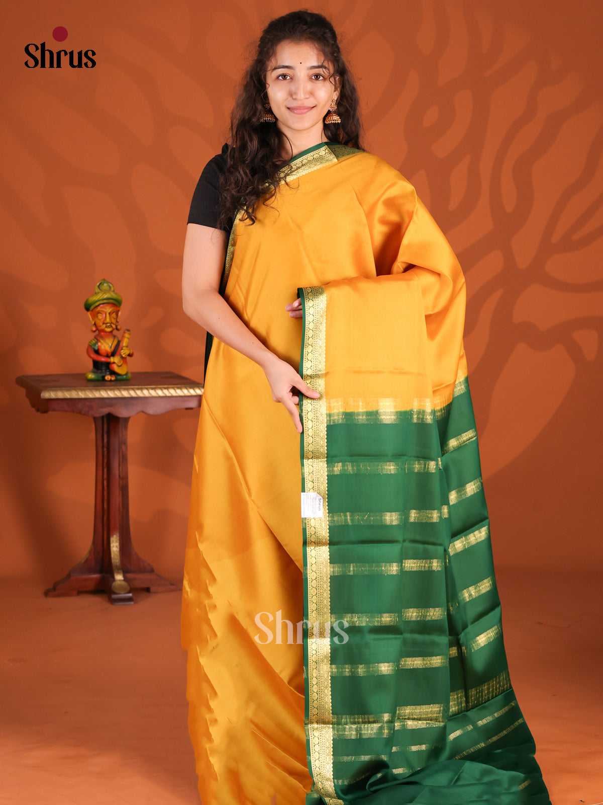 Mustard & Green - Mysore Silk Saree - Shop on Shrus.com
