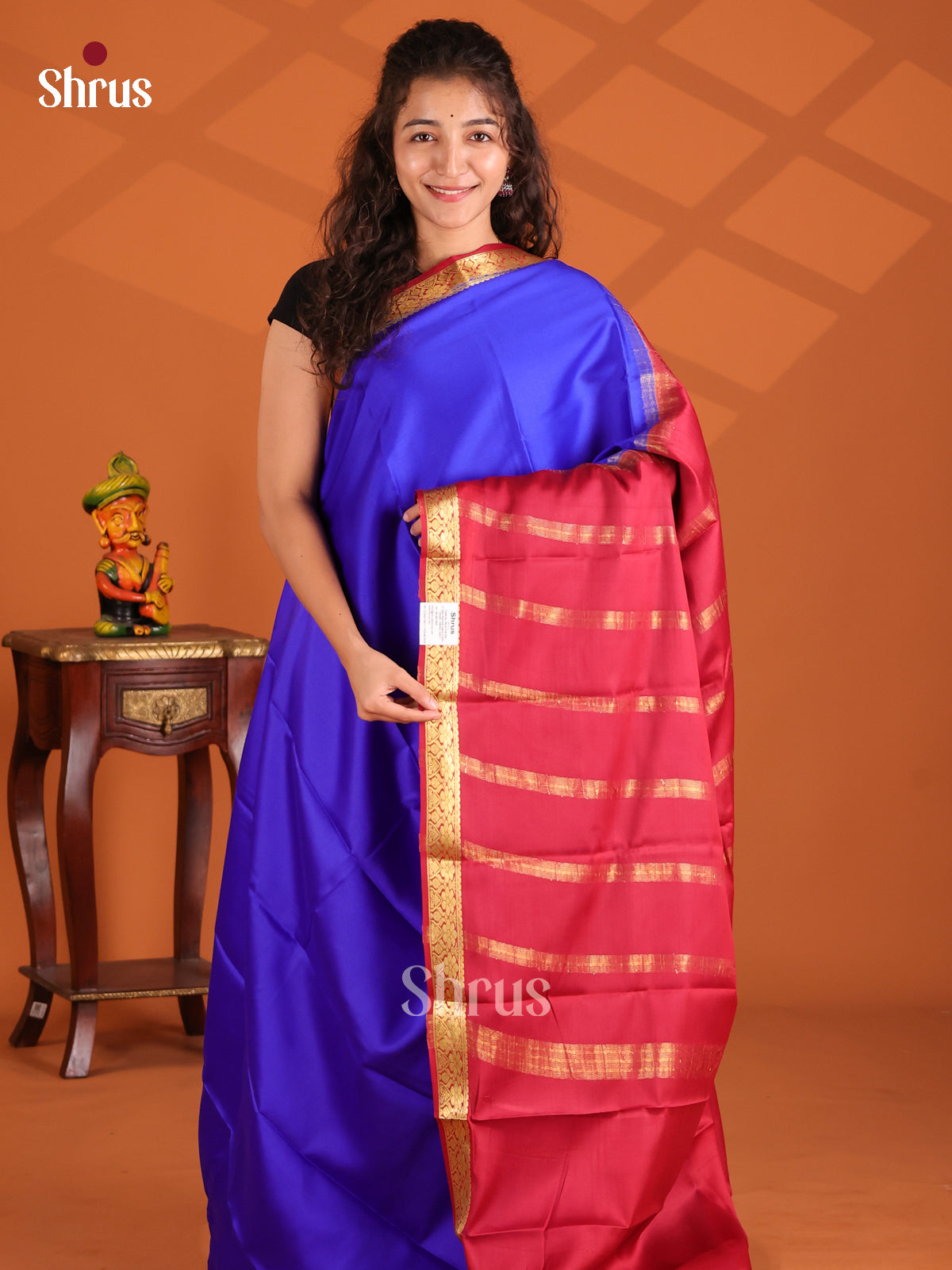 Blue & Maroon - Mysore Silk Saree