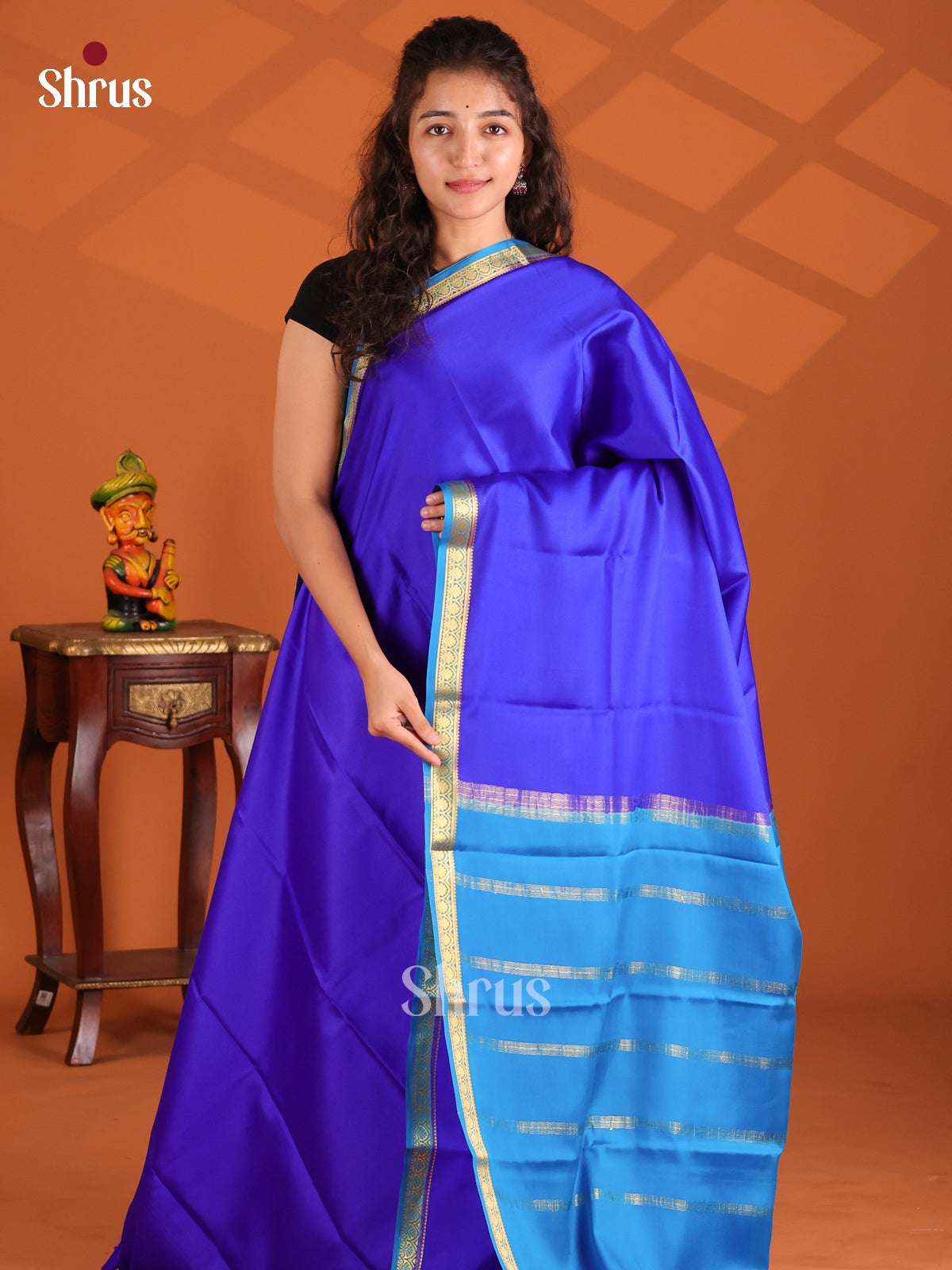 Blue & Teal- Mysore Silk Saree - Shop on Shrus.com
