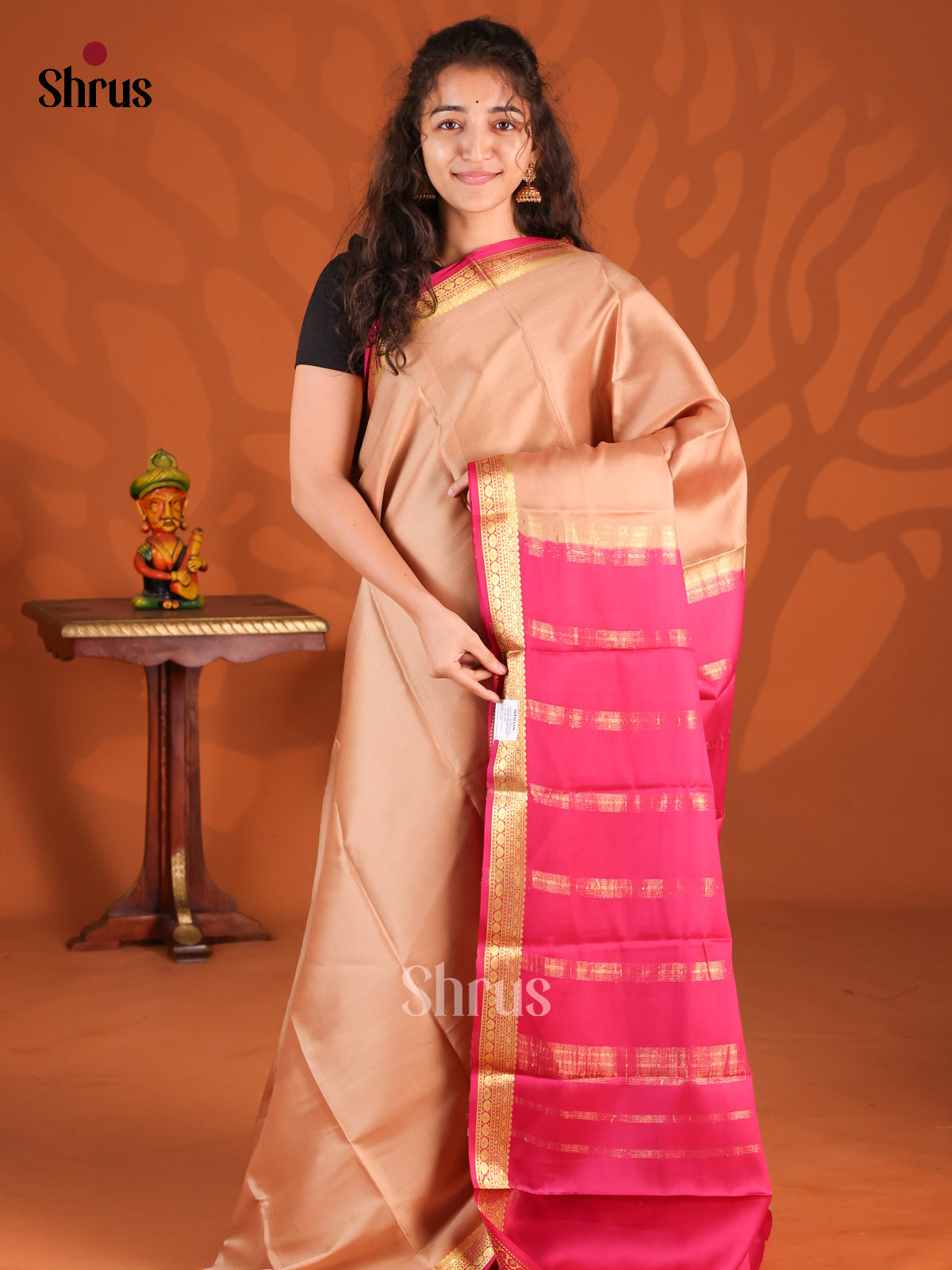 Beige & Maroon- Mysore Silk Saree - Shop on Shrus.com