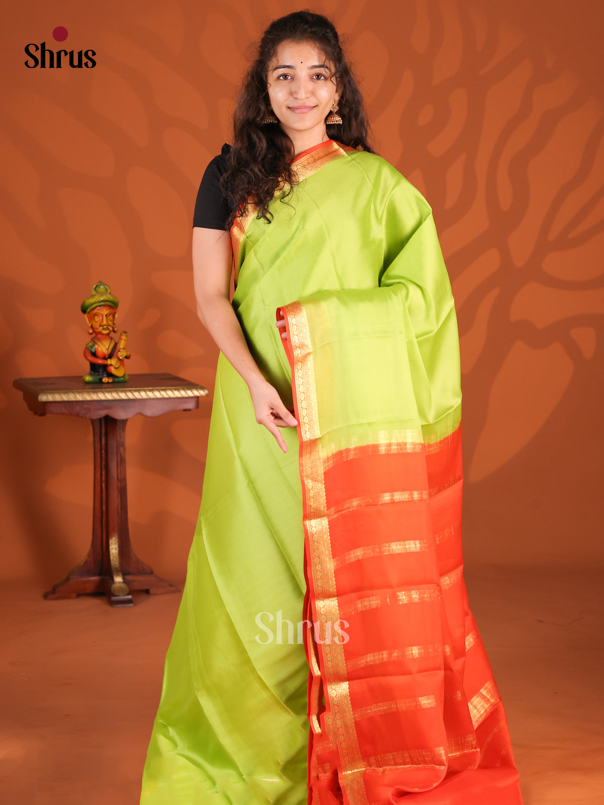 Light Green & Orange- Mysore Silk Saree