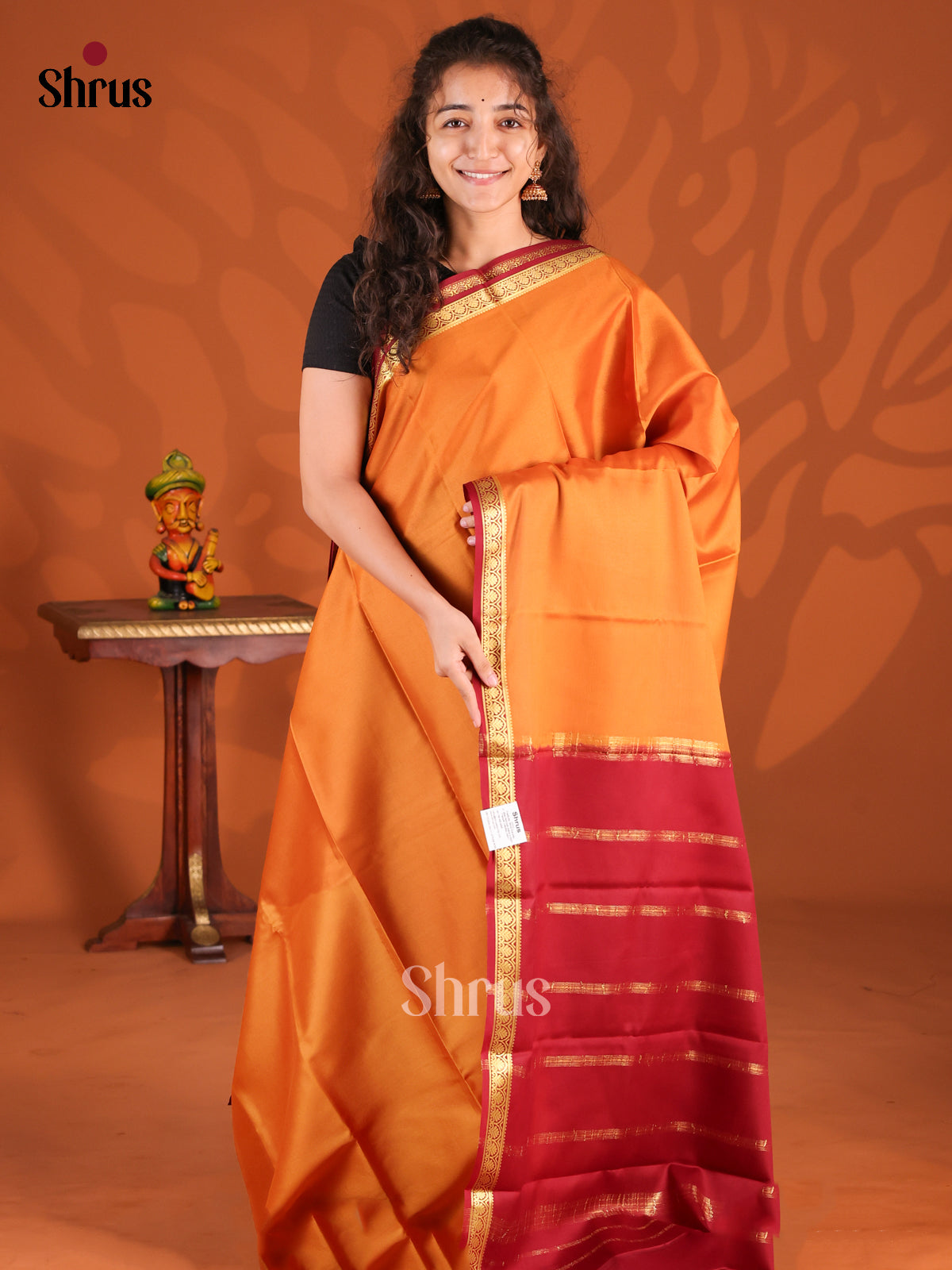 Mustard & Maroon - Mysore Silk Saree - Shop on Shrus.com