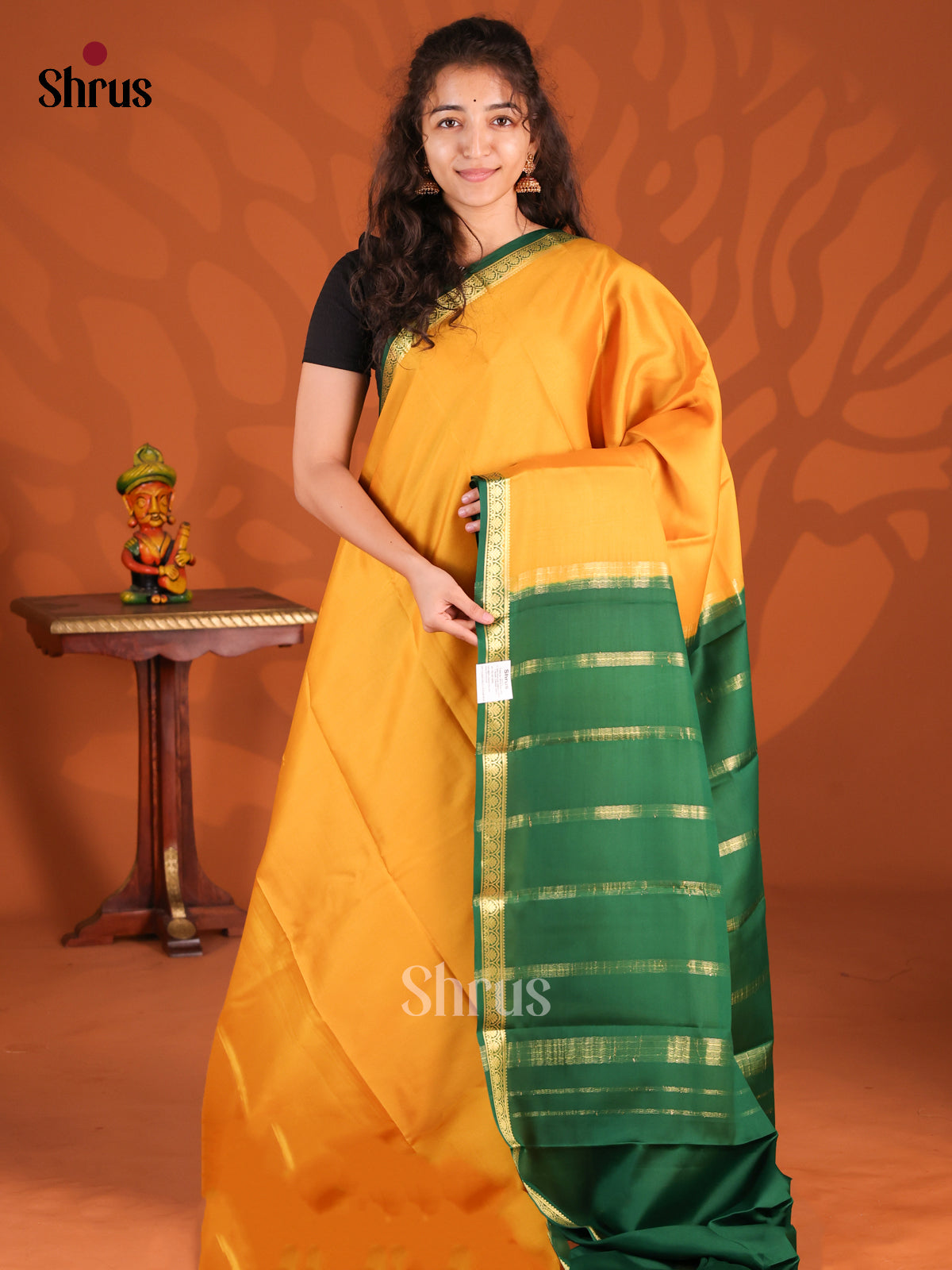 Mustard & Green - Mysore Silk Saree - Shop on Shrus.com