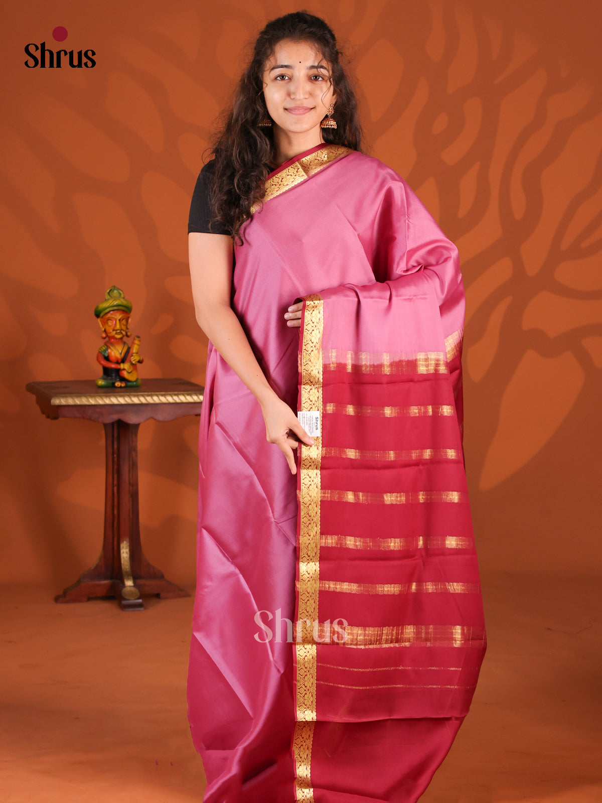 Pink & Maroon- Mysore Silk Saree