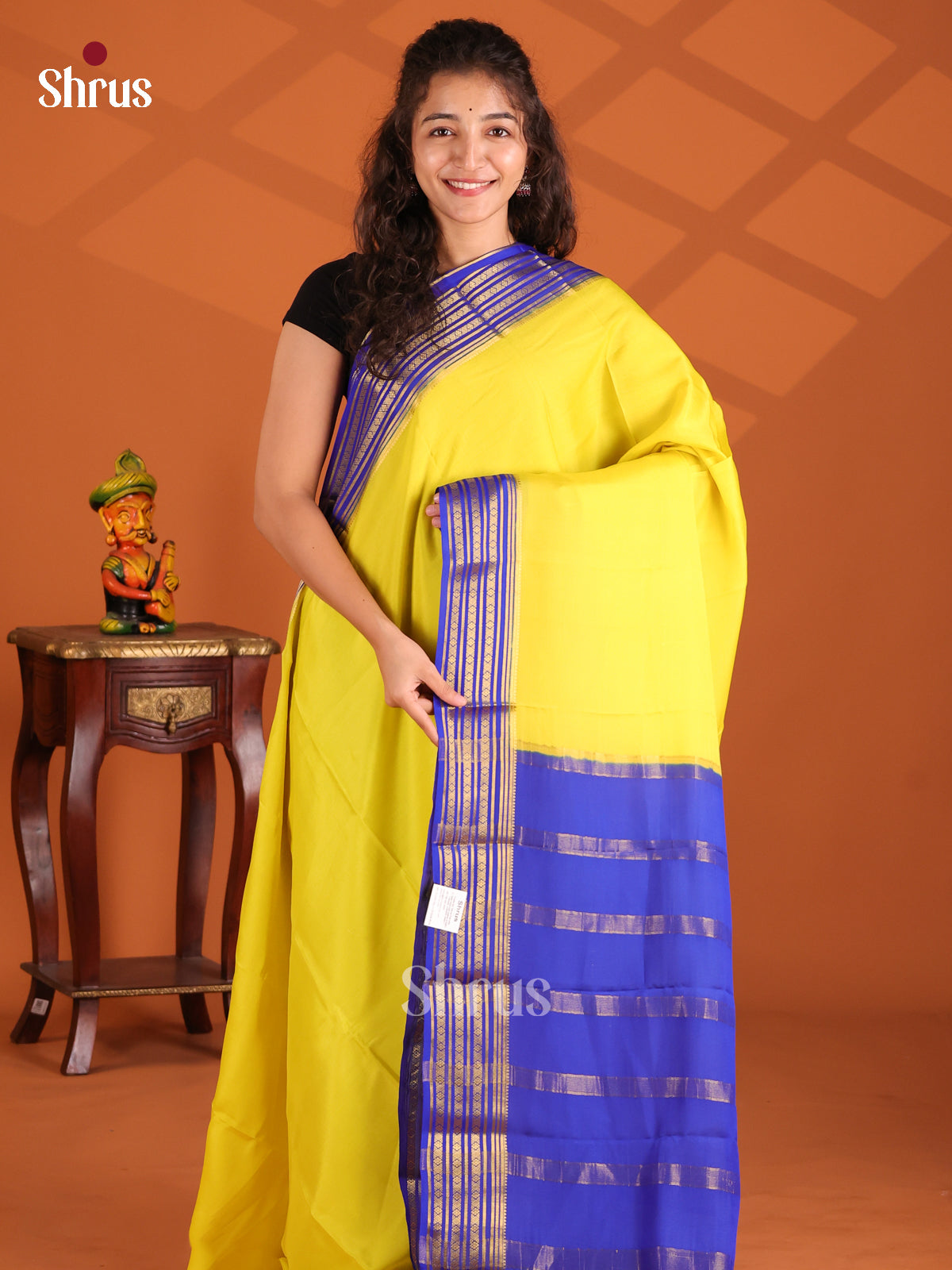Yellow & Blue - Mysore Silk Saree - Shop on Shrus.com