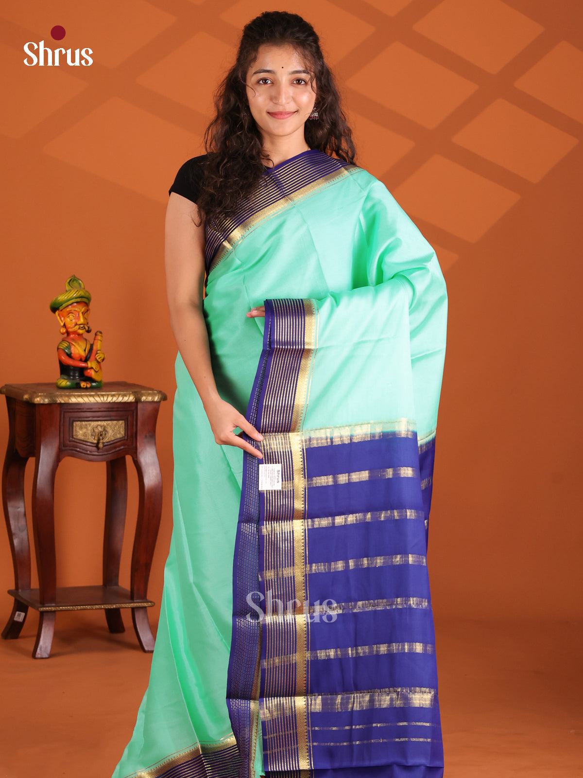 Teal Green & Blue - Mysore Silk Saree