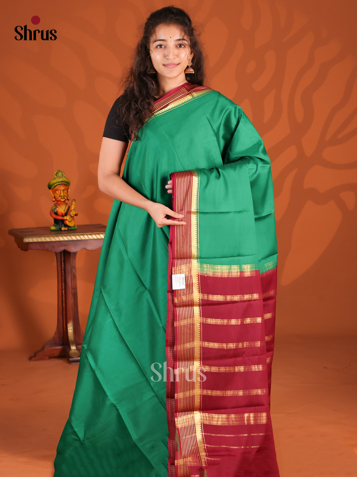 Green & Maroon - Mysore Silk Saree - Shop on Shrus.com