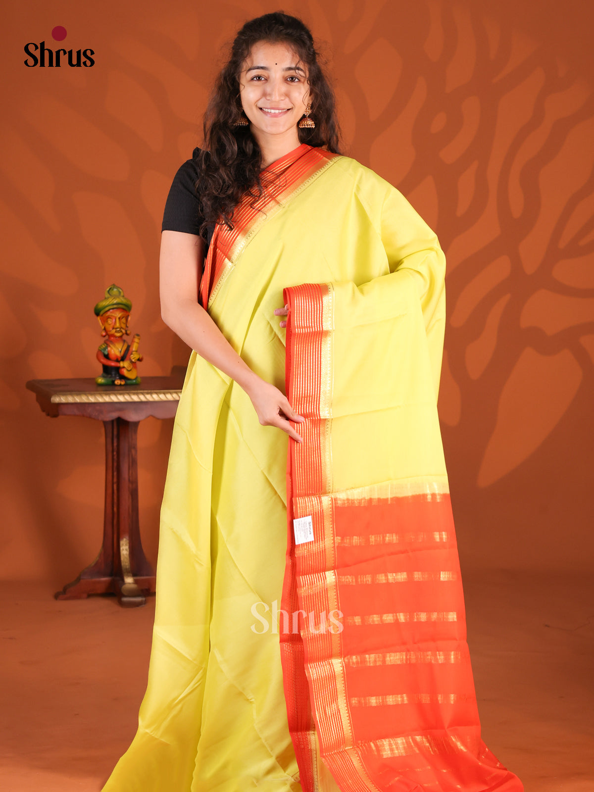 Yellow & Orange- Mysore Silk Saree - Shop on Shrus.com