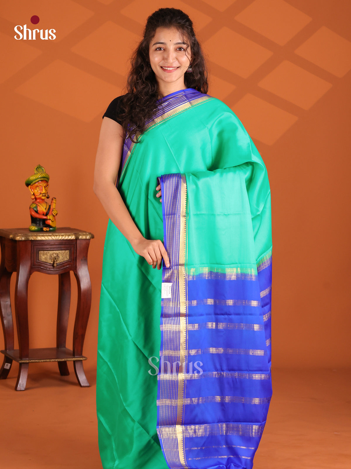 Teal Green and Royal Blue - Mysore Silk Saree