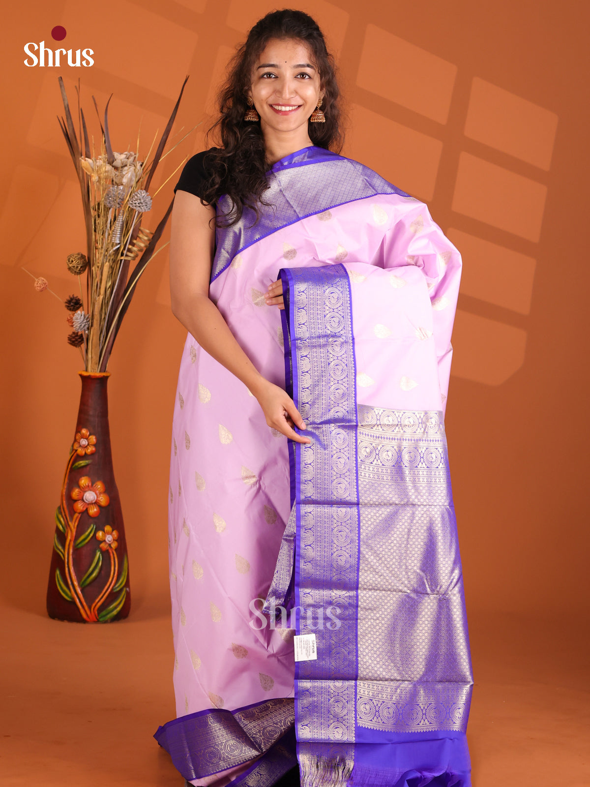 Lavender & Blue - Korvai Semi Kanchipuram Saree - Shop on Shrus.com