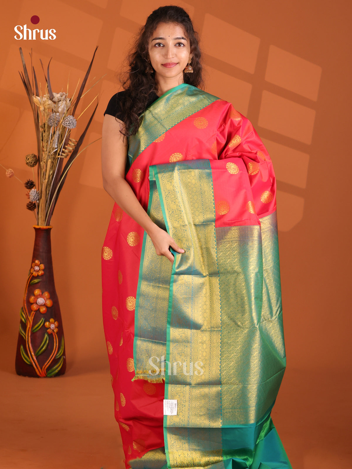 Red & Green- Korvai Semi Kanchipuram Saree - Shop on Shrus.com