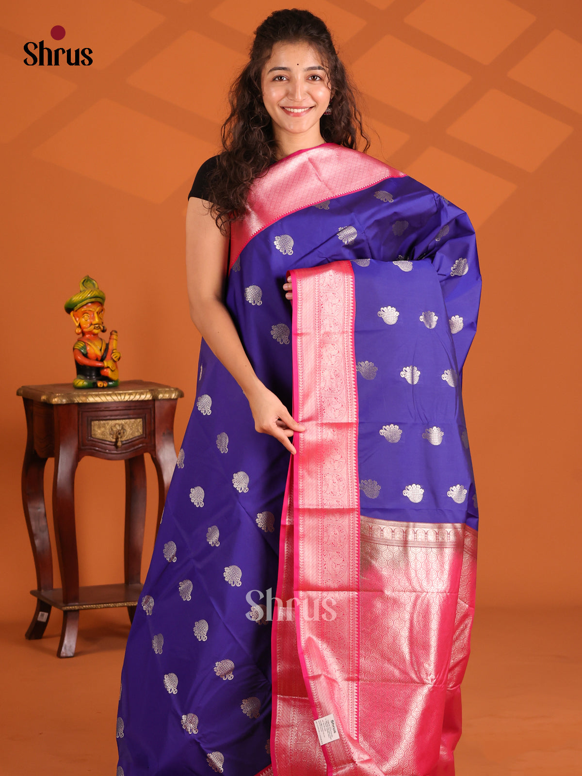 Blue & Red - Korvai Semi Kanchipuram Saree - Shop on Shrus.com