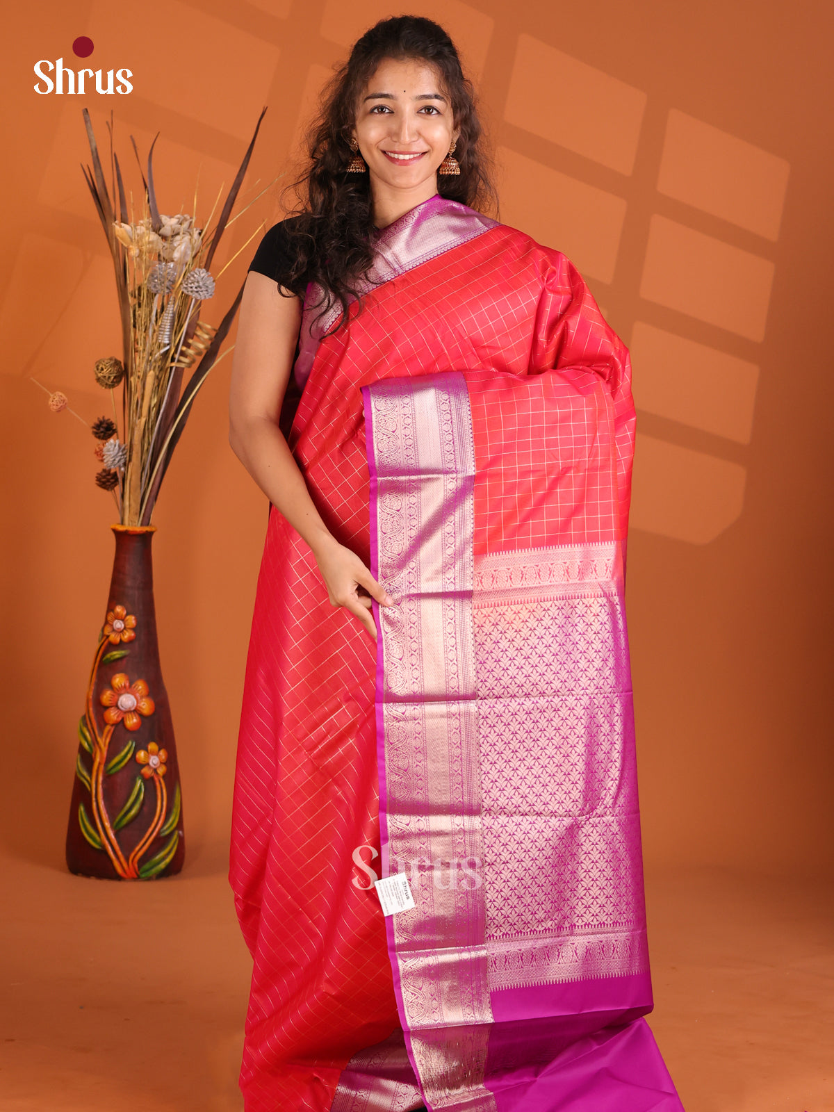 Red & Purple - Korvai Semi Kanchipuram Saree - Shop on Shrus.com