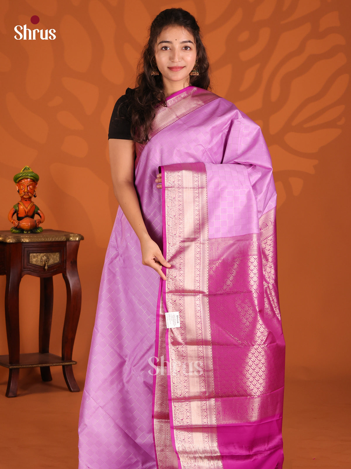 Lavender & Purple - Semi Kanchipuram Saree - Shop on Shrus.com