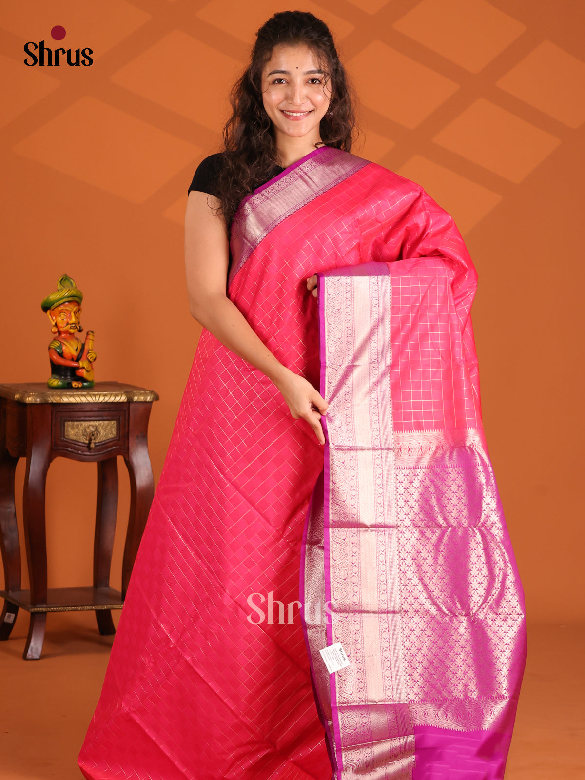 Pink & Purple - Korvai Semi Kanchipuram Saree - Shop on Shrus.com