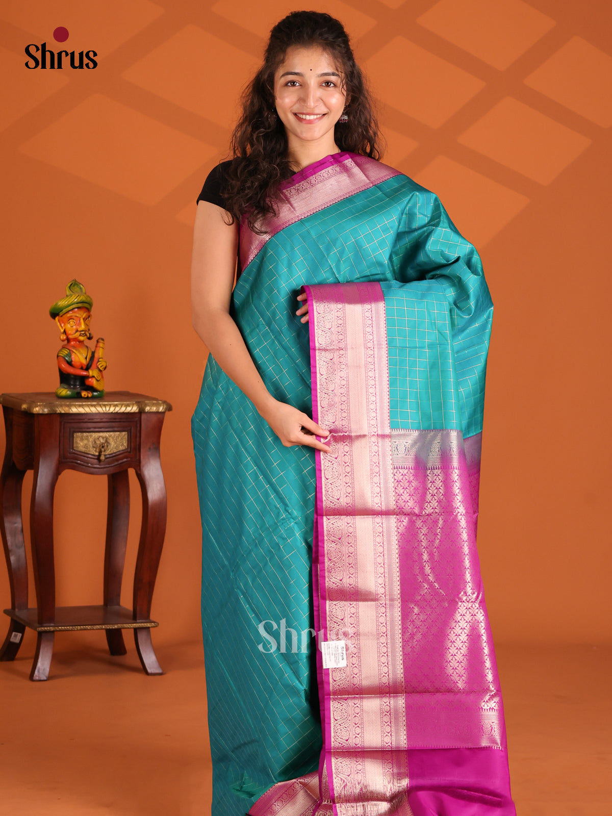 Blue & Purple - Korvai Semi Kanchipuram Saree - Shop on Shrus.com
