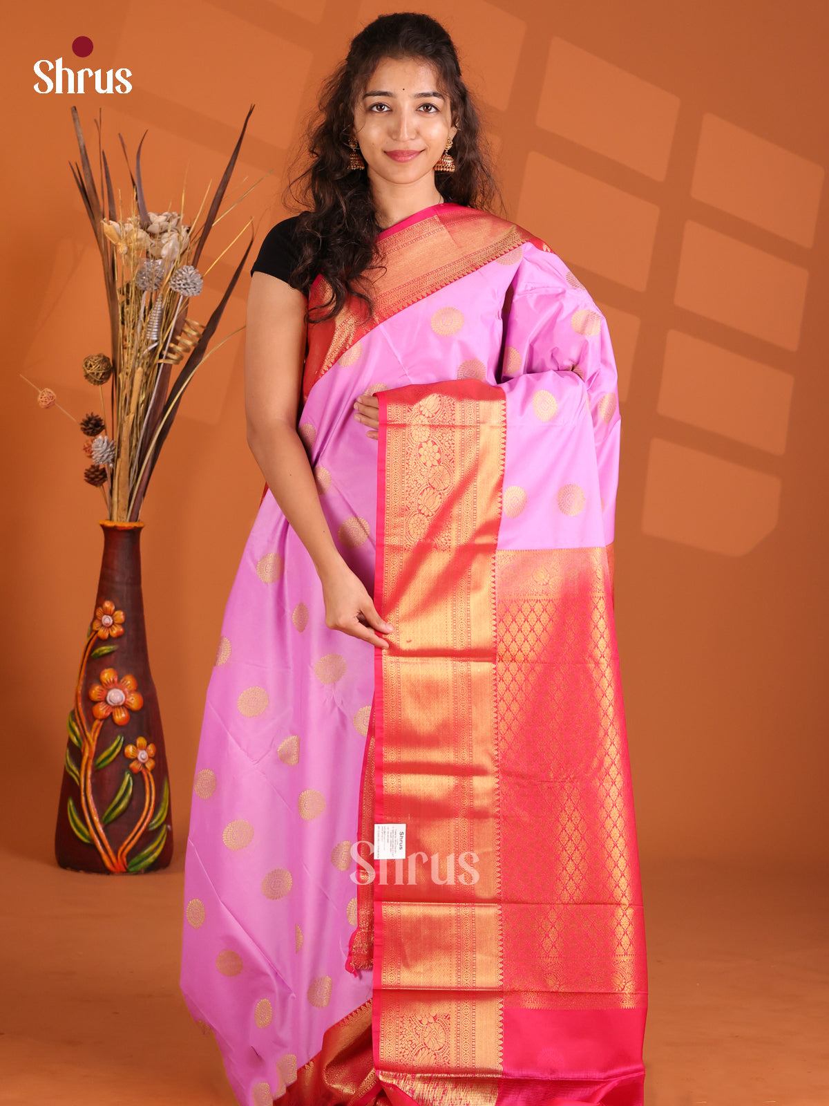 Purple & Pink - Korvai Semi Kanchipuram Saree - Shop on Shrus.com