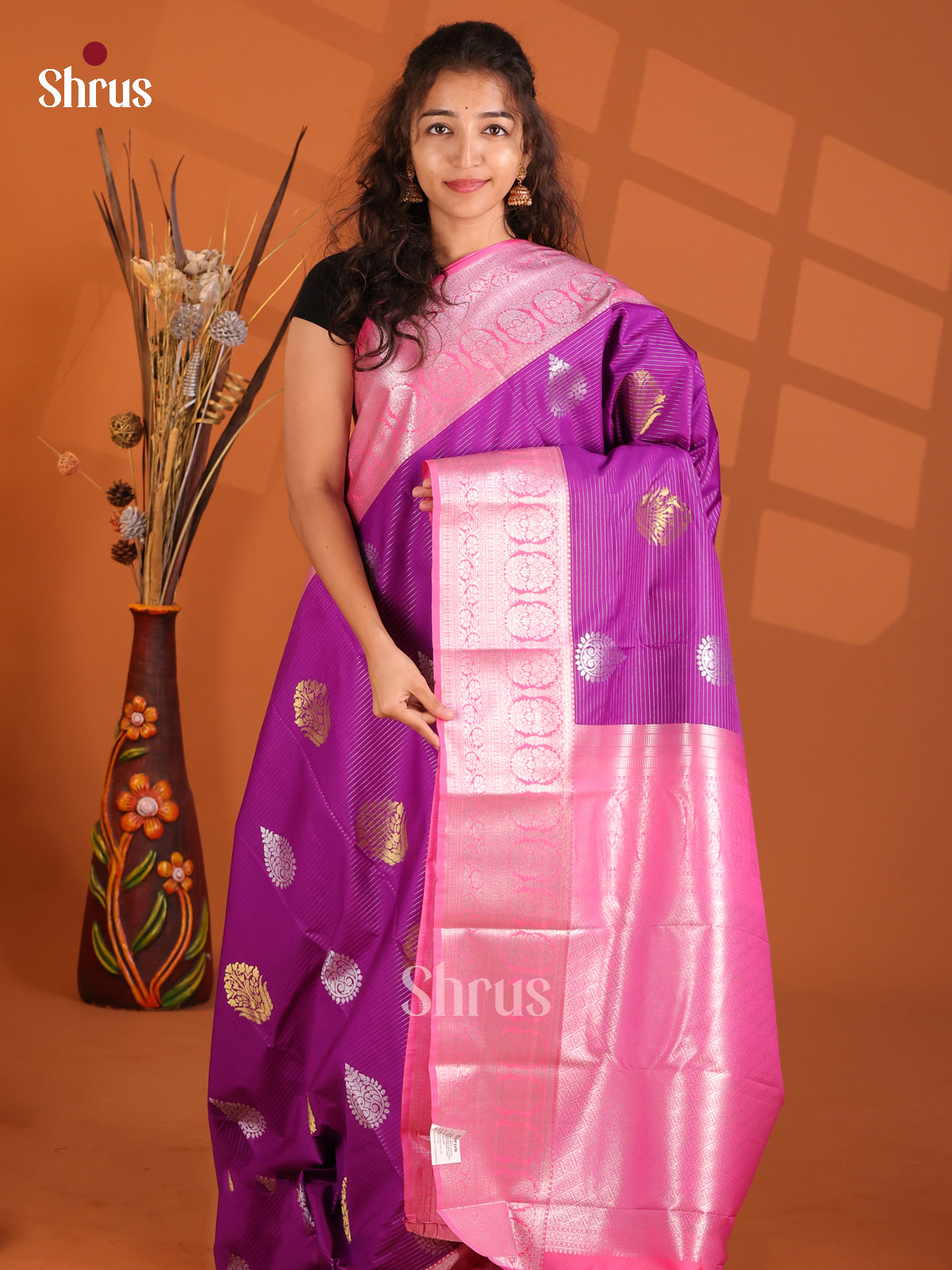 Violet & Pink - Korvai Semi Kanchipuram Saree - Shop on Shrus.com