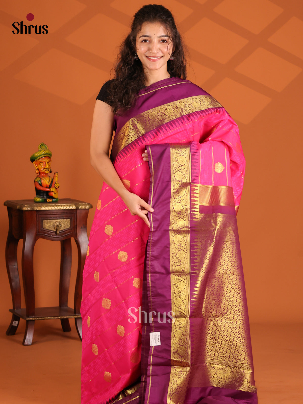 Pink & Purple - Korvai Semi Kanchipuram Saree - Shop on Shrus.com