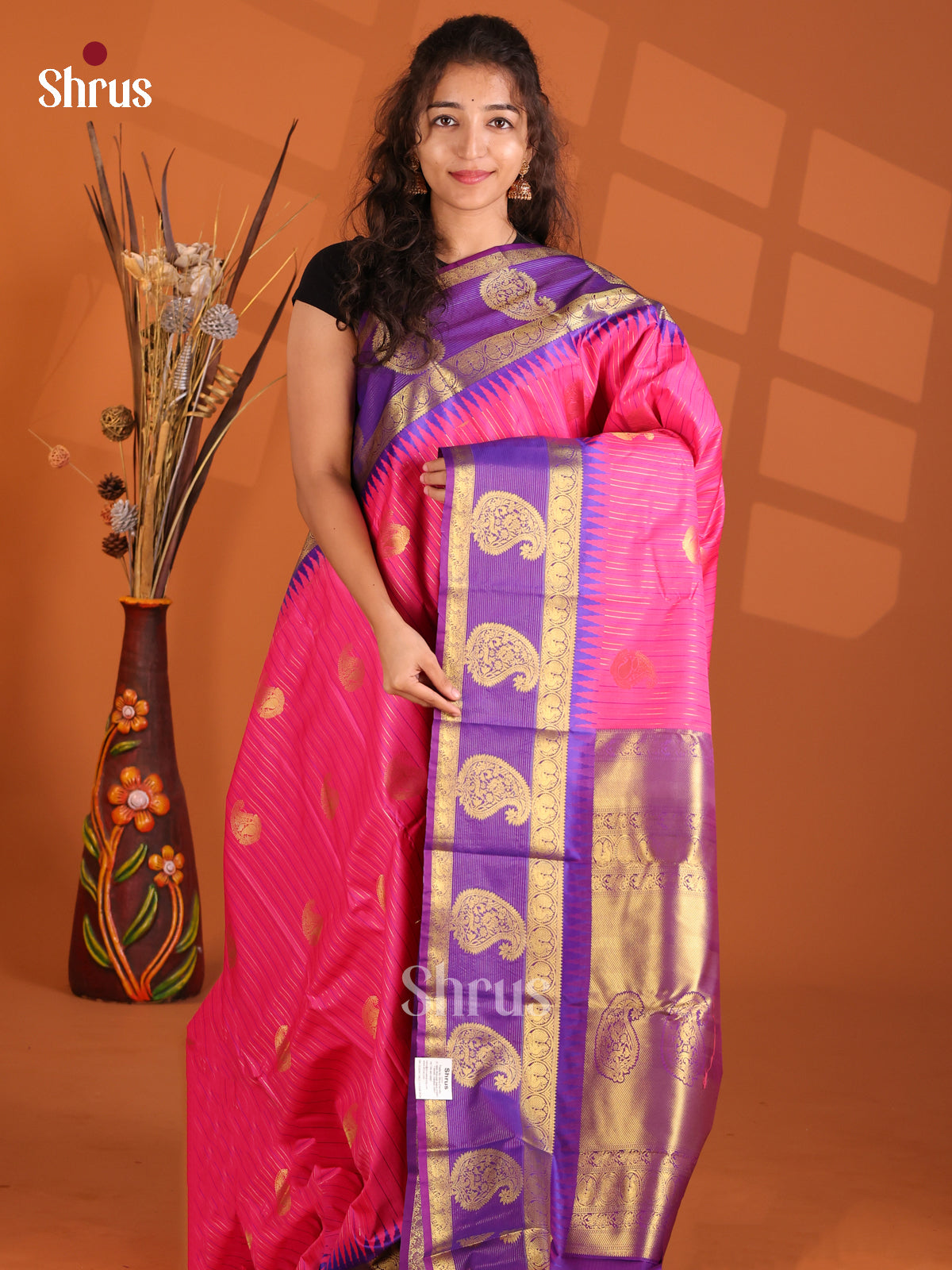 Pink & Violet - Korvai Semi Kanchipuram Saree - Shop on Shrus.com