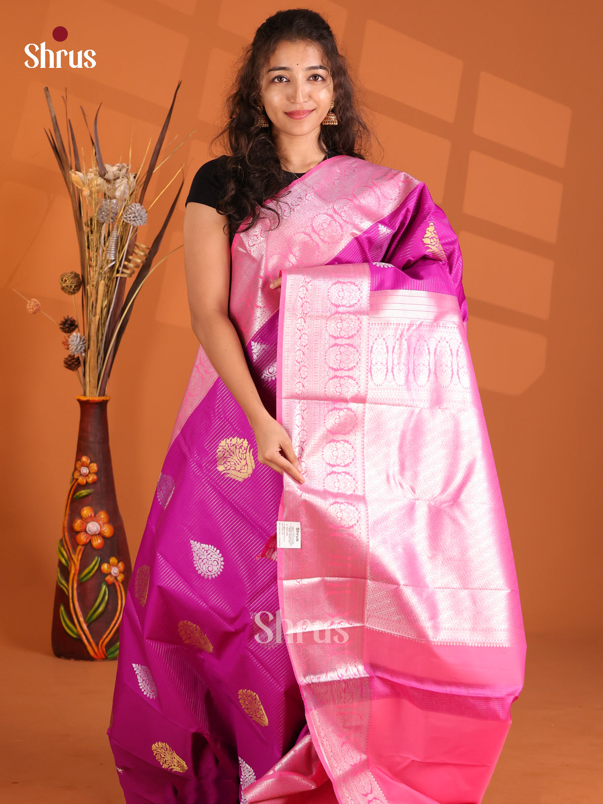 Violet & Pink - Korvai Semi Kanchipuram Saree - Shop on Shrus.com