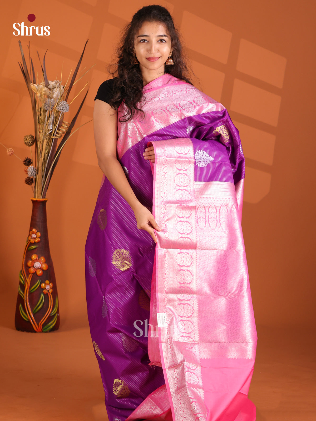 Violet & Pink - Korvai Semi Kanchipuram Saree - Shop on Shrus.com