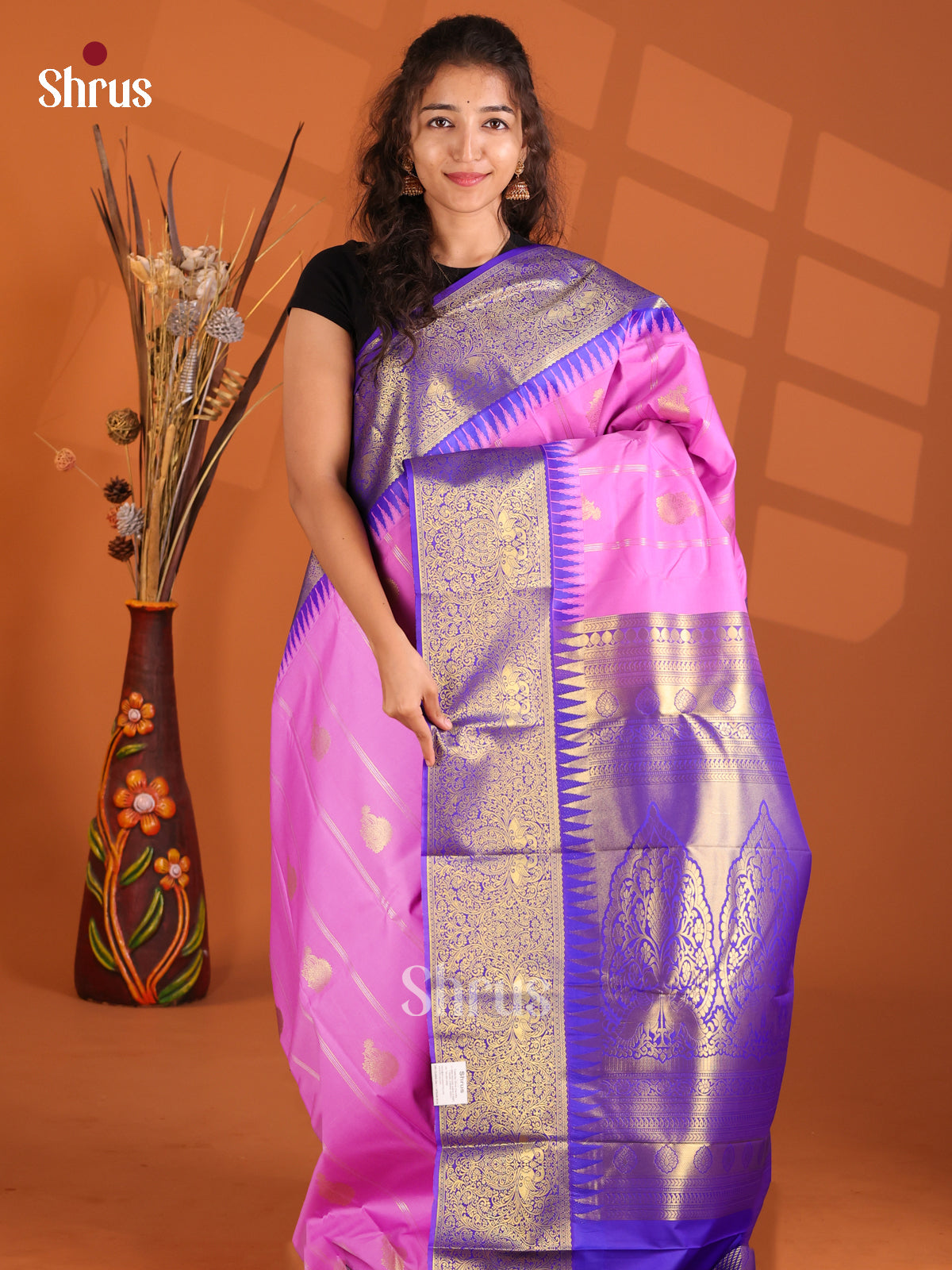 Purple & Blue - Korvai Semi Kanchipuram Saree - Shop on Shrus.com