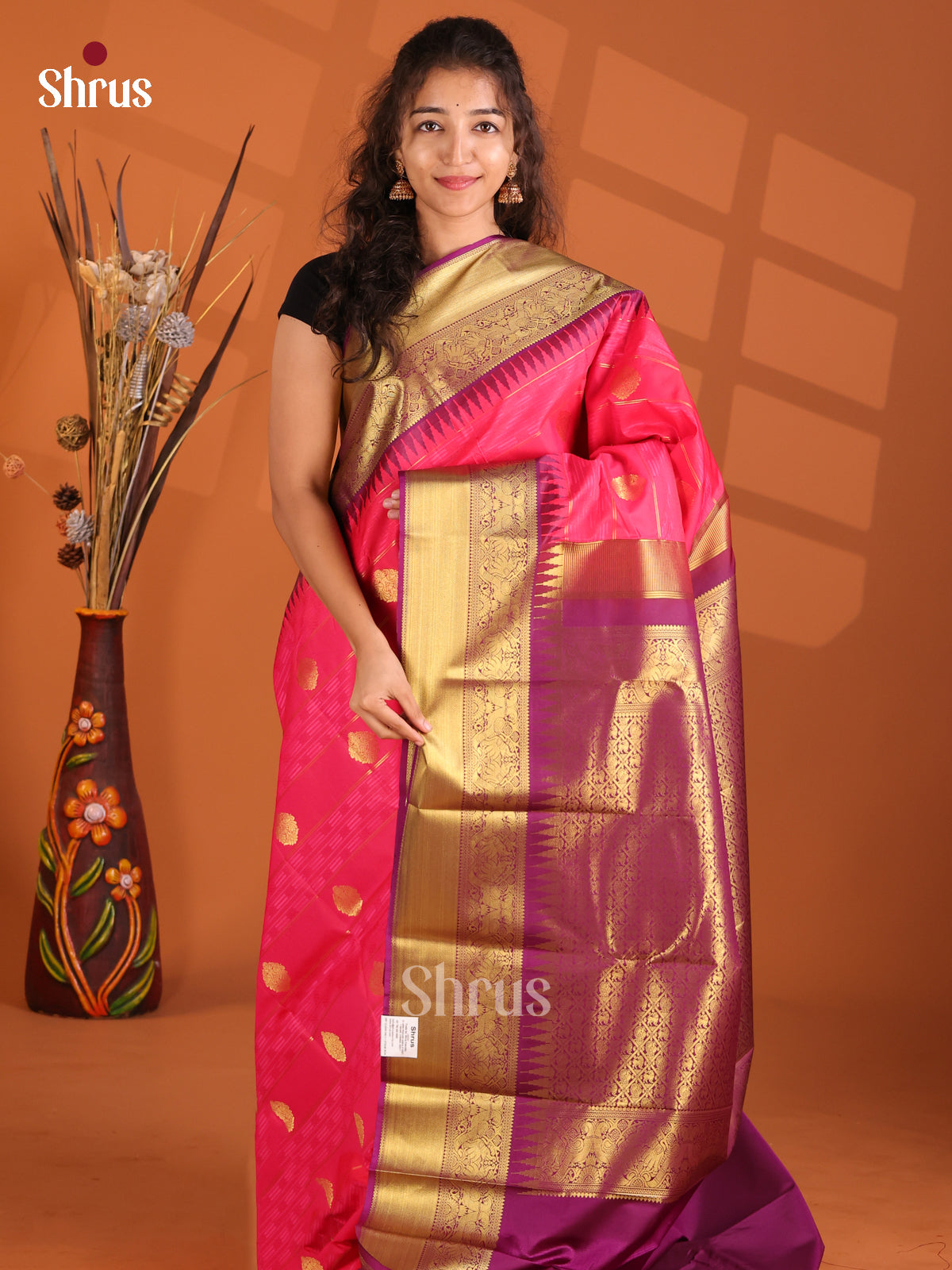 Pink & Purple - Korvai Semi Kanchipuram Saree - Shop on Shrus.com