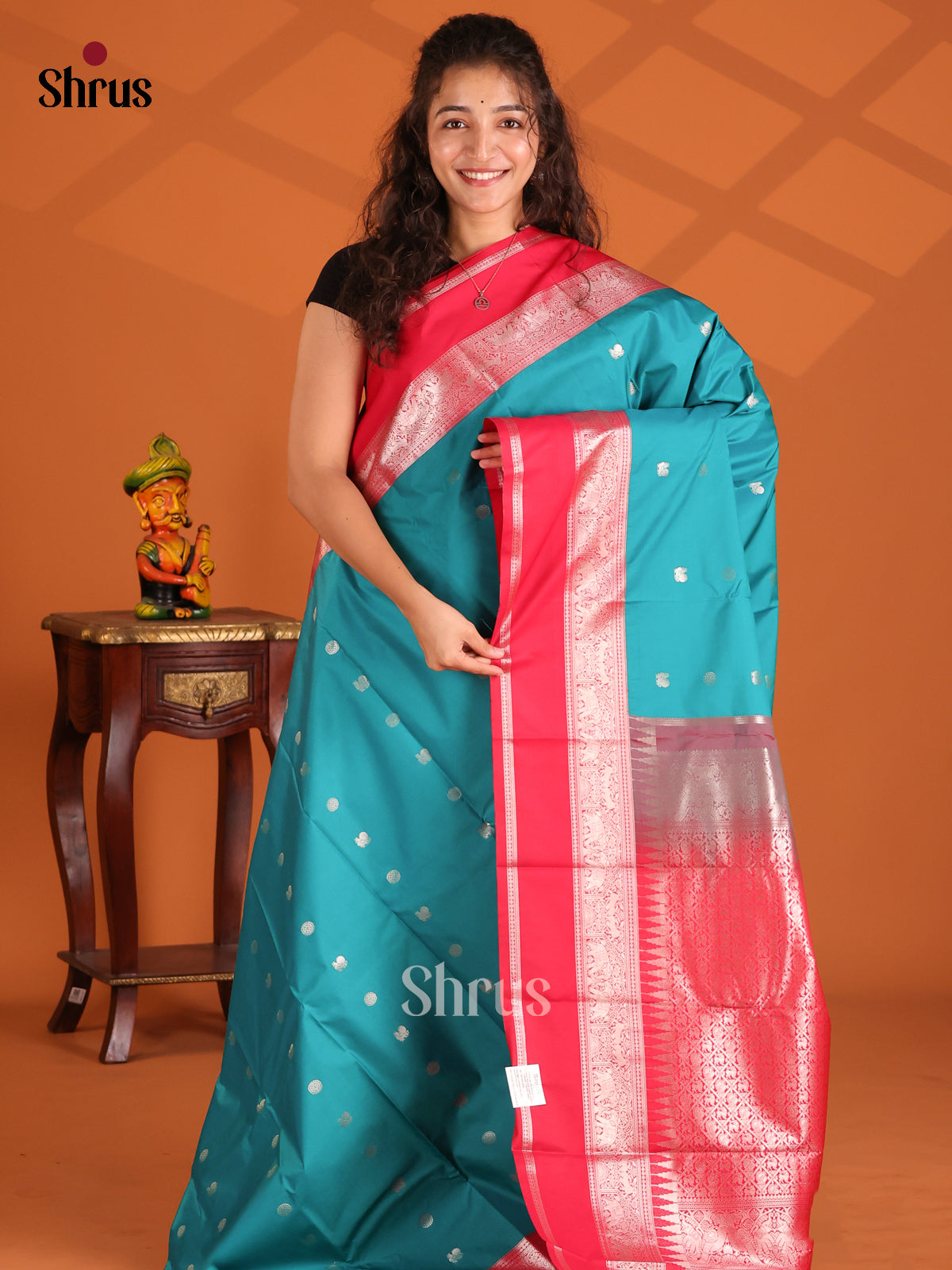 Blue - Korvai Semi Kanchipuram Saree - Shop on Shrus.com