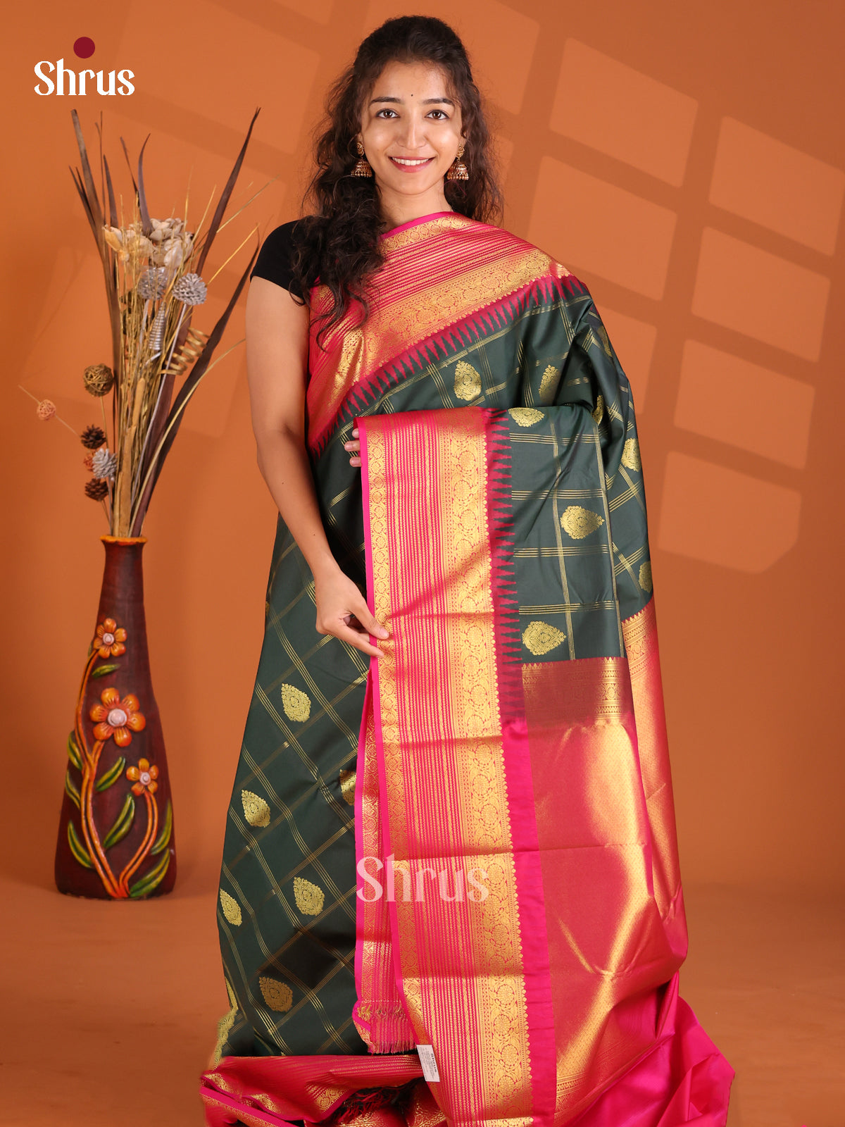 Green & Pink - Korvai Semi Kanchipuram Saree - Shop on Shrus.com
