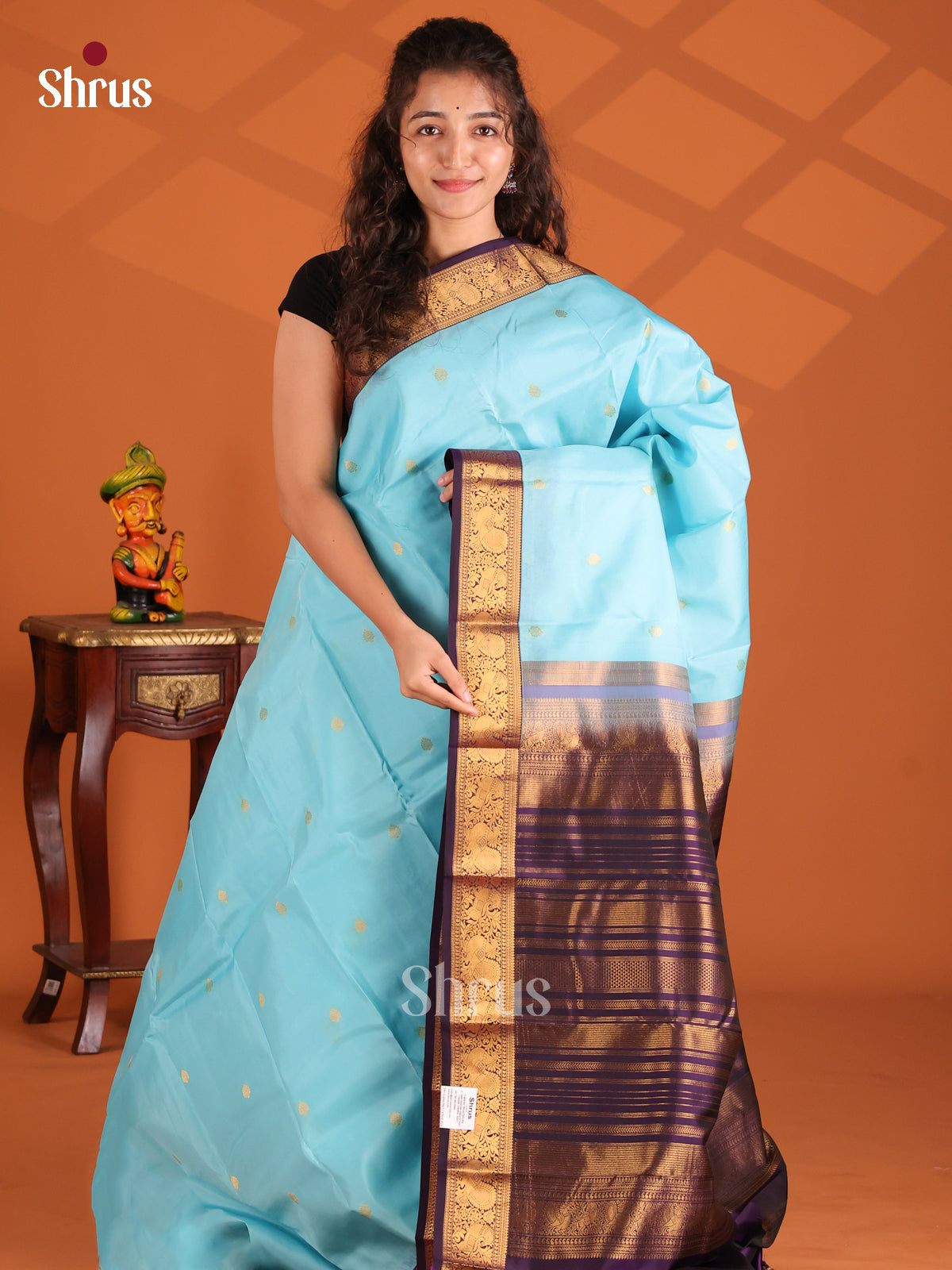 Pastel Blue & Violet - Kanchipuram-halfpure Saree - Shop on Shrus.com