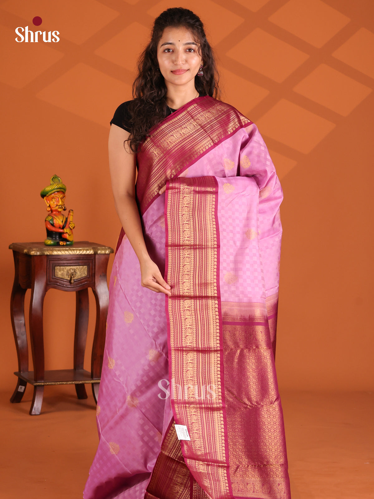 Pink & Maroon - Kanchipuram-halfpure Saree - Shop on Shrus.com