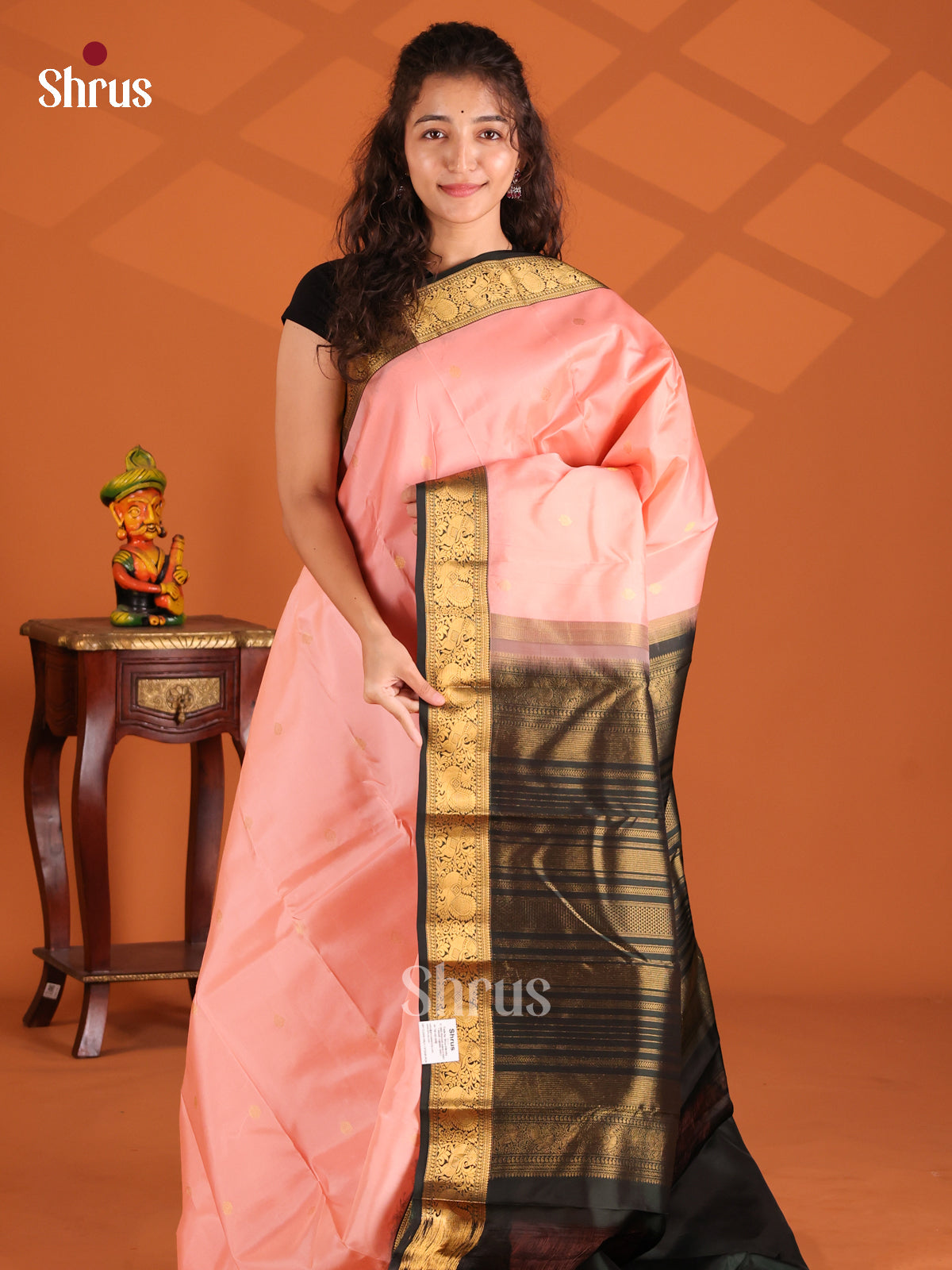 Baby Pink & Green - Kanchipuram-halfpure Saree