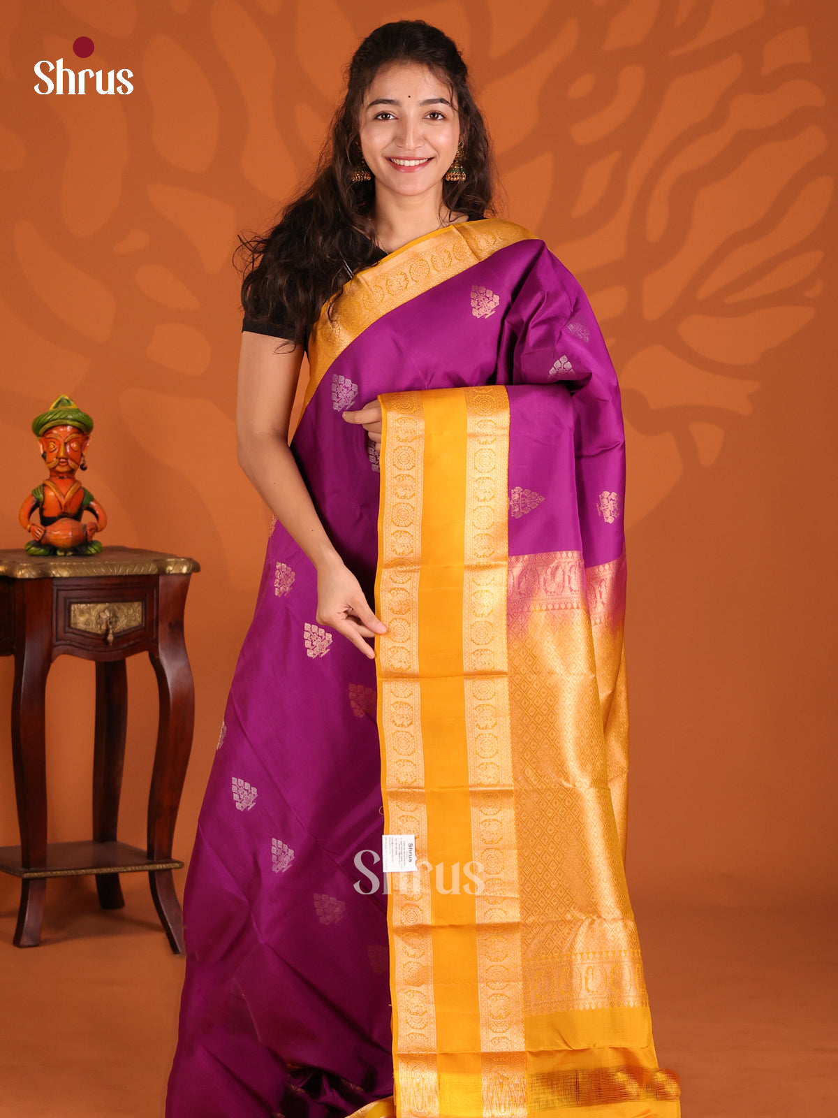 Purple & Mustard - Kanchipuram-halfpure Saree