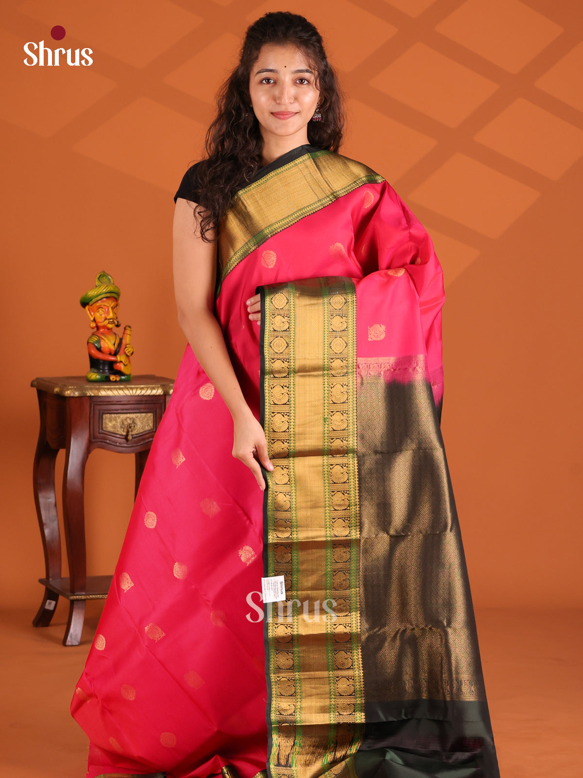 Pink & Dark Green - Kanchipuram-halfpure Saree
