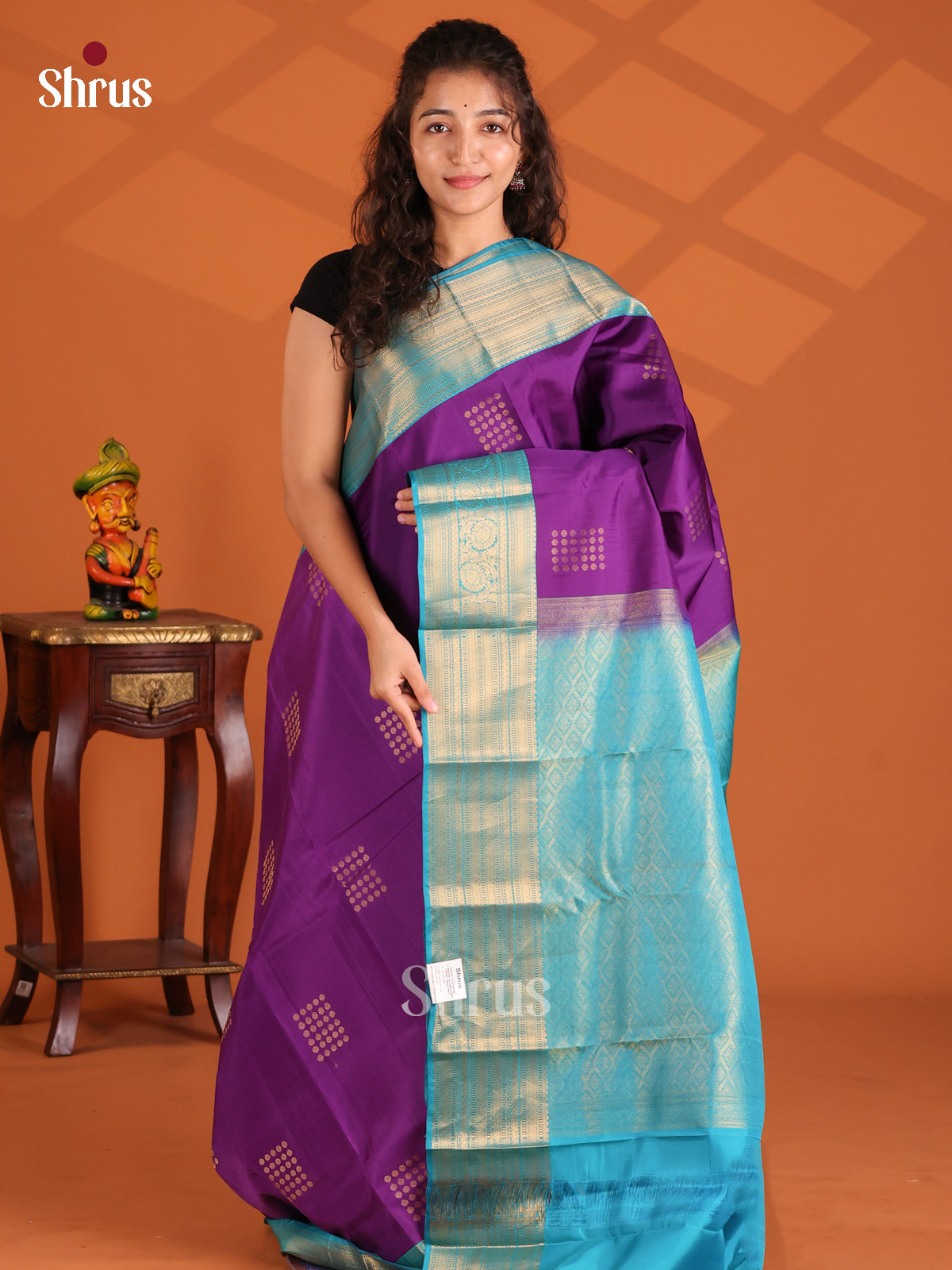 Violet & Teal - Kanchipuram-halfpure Saree - Shop on Shrus.com