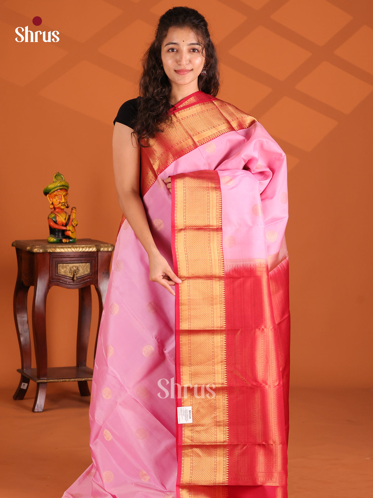 Pink & Red- Kanchipuram-halfpure Saree