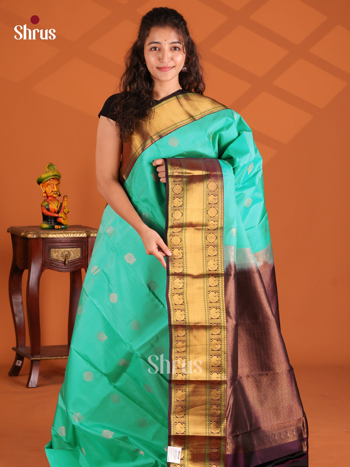 Teal & Dark Purple - Kanchipuram-halfpure Saree